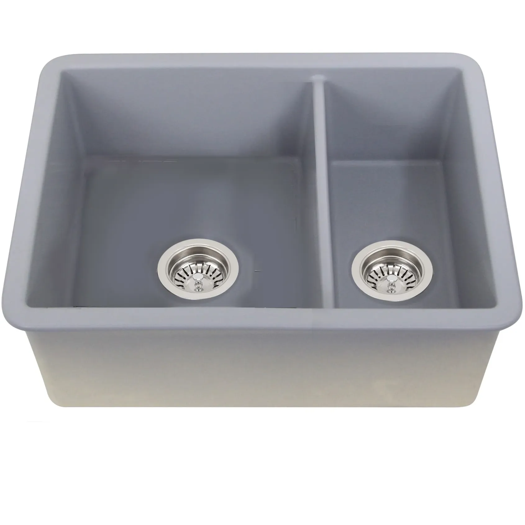 Nantucket Sinks Island 24" Dual Mount Fireclay Kitchen Sink with Accessories, 67/33 Double Bowl, Matte Grey, ISFC24x18GR-DB2