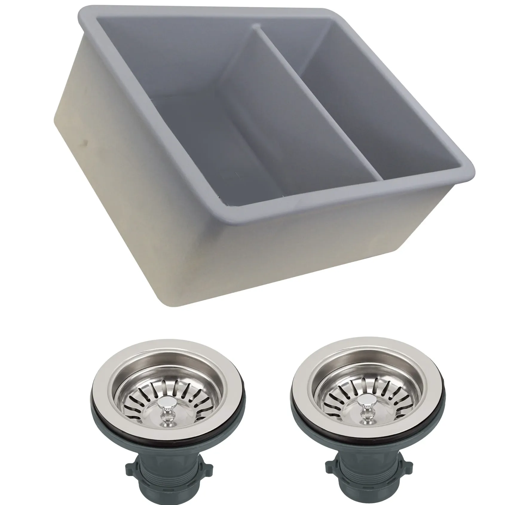 Nantucket Sinks Island 24" Dual Mount Fireclay Kitchen Sink with Accessories, 67/33 Double Bowl, Matte Grey, ISFC24x18GR-DB2