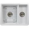 Nantucket Sinks Island 24" Dual Mount Fireclay Kitchen Sink with Accessories, 67/33 Double Bowl, White, ISFC24x18W-DB2