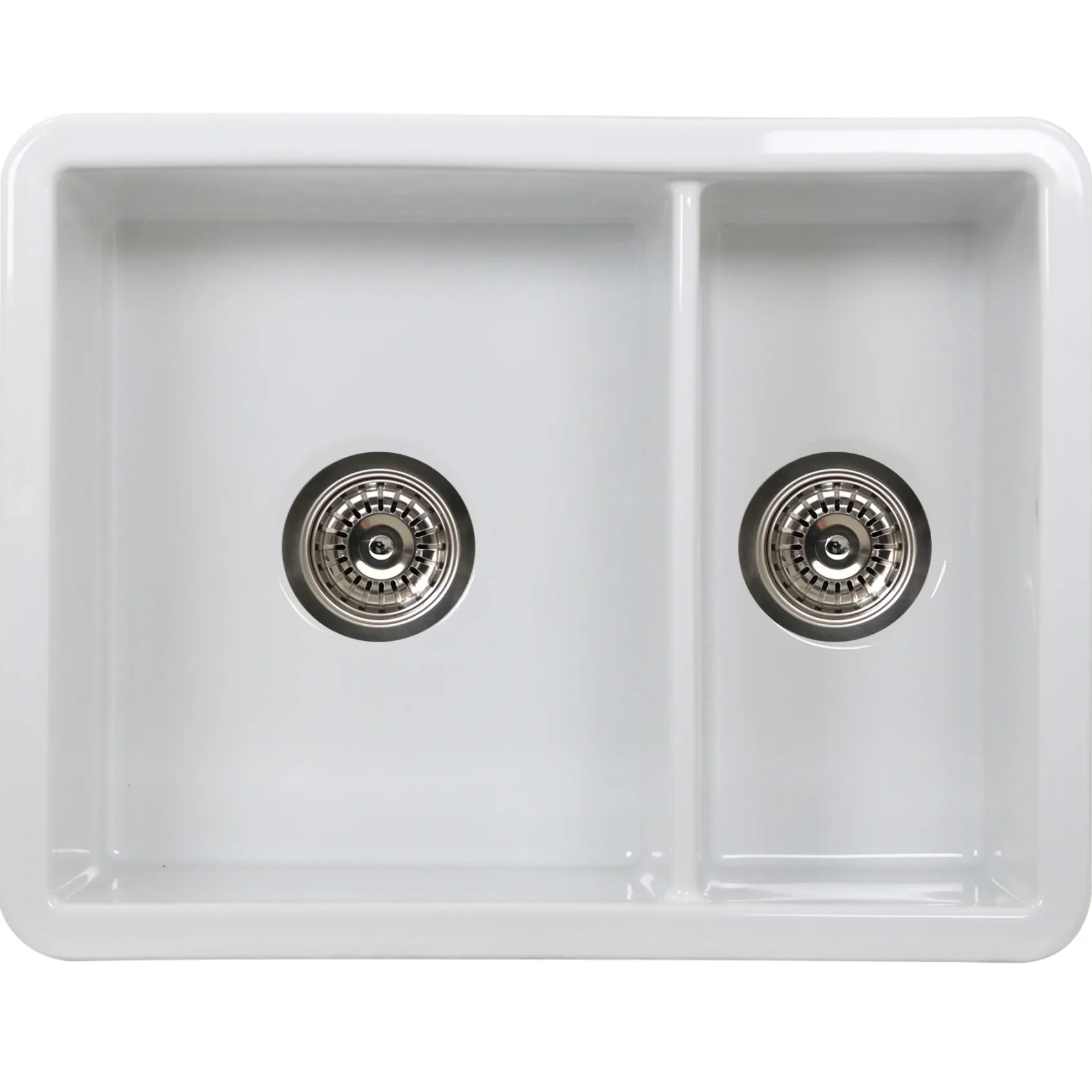 Nantucket Sinks Island 24" Dual Mount Fireclay Kitchen Sink with Accessories, 67/33 Double Bowl, White, ISFC24x18W-DB2