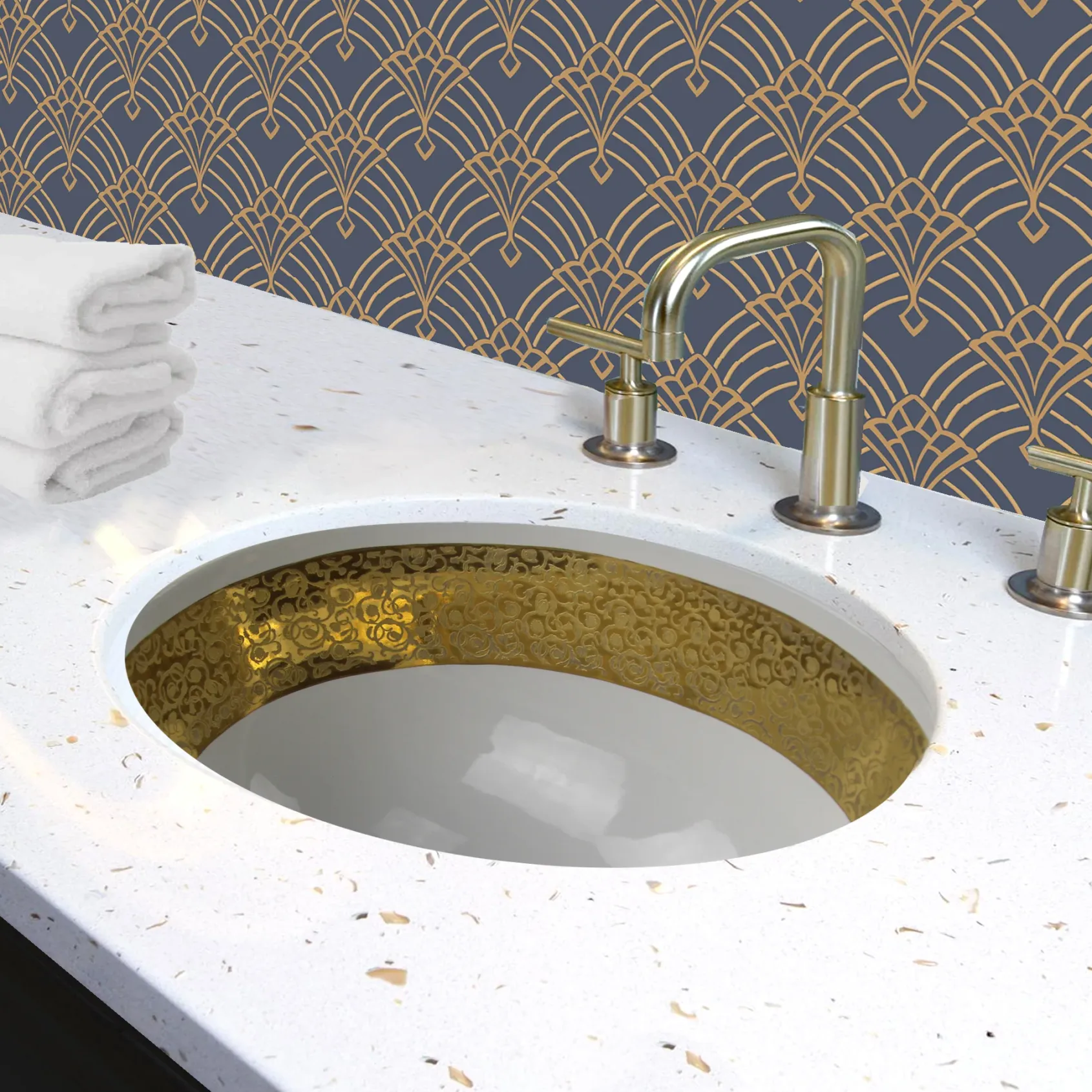 Nantucket Sinks Regatta 19" Fireclay Bathroom Sink, White/Gold, RC78340GRD