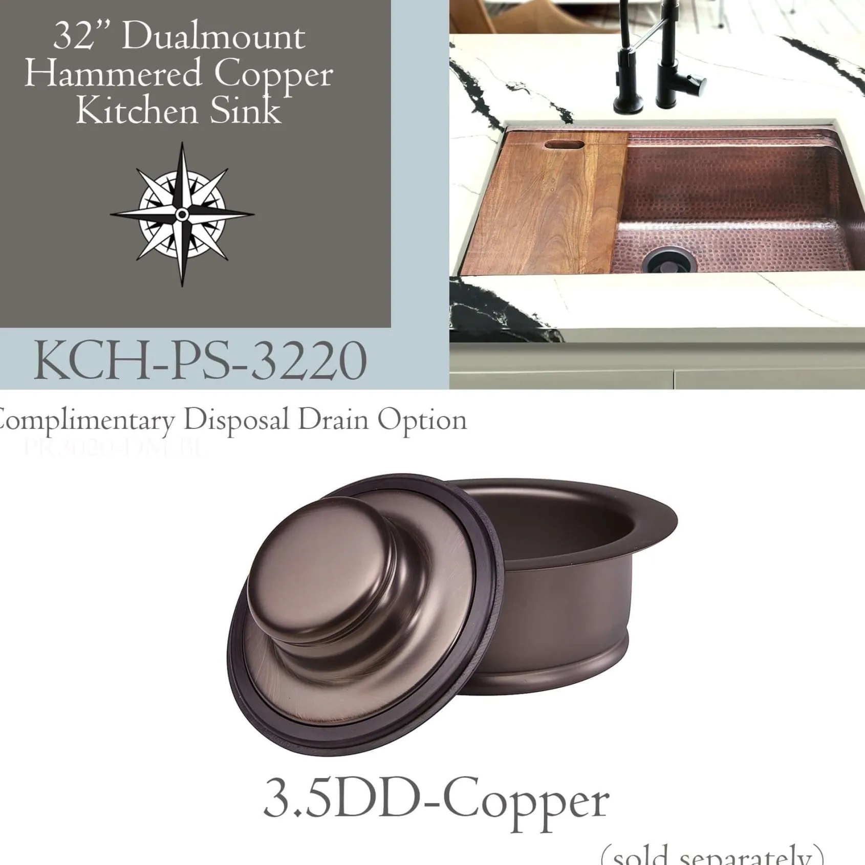 Nantucket Sinks Brightwork Home 32" Dual Mount Copper Workstation Kitchen Sink with Accessories, 16 Gauge, KCH-PS-3220