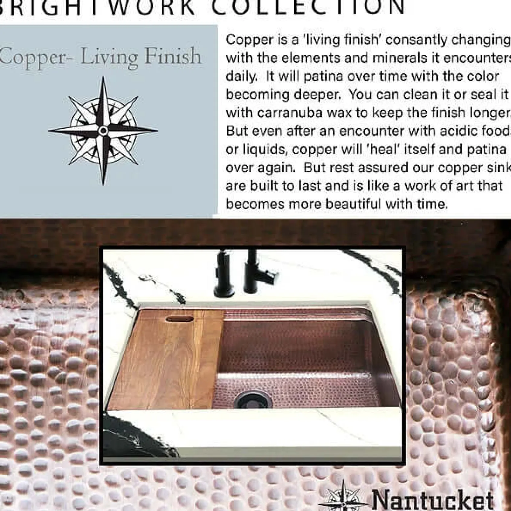 Nantucket Sinks Brightwork Home 32" Dual Mount Copper Workstation Kitchen Sink with Accessories, 16 Gauge, KCH-PS-3220