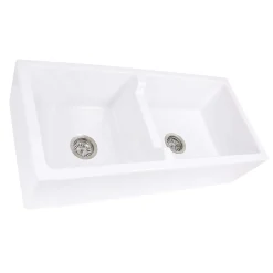 Nantucket Sinks Cape 40" Fireclay Farmhouse Sink, 50/50 Double Bowl, White, Hyannis-39-DBL