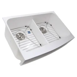 Nantucket Sinks Glacierstone 31" Retrofit Double Bowl Farmhouse Sink, White, NS-GSEZA32D