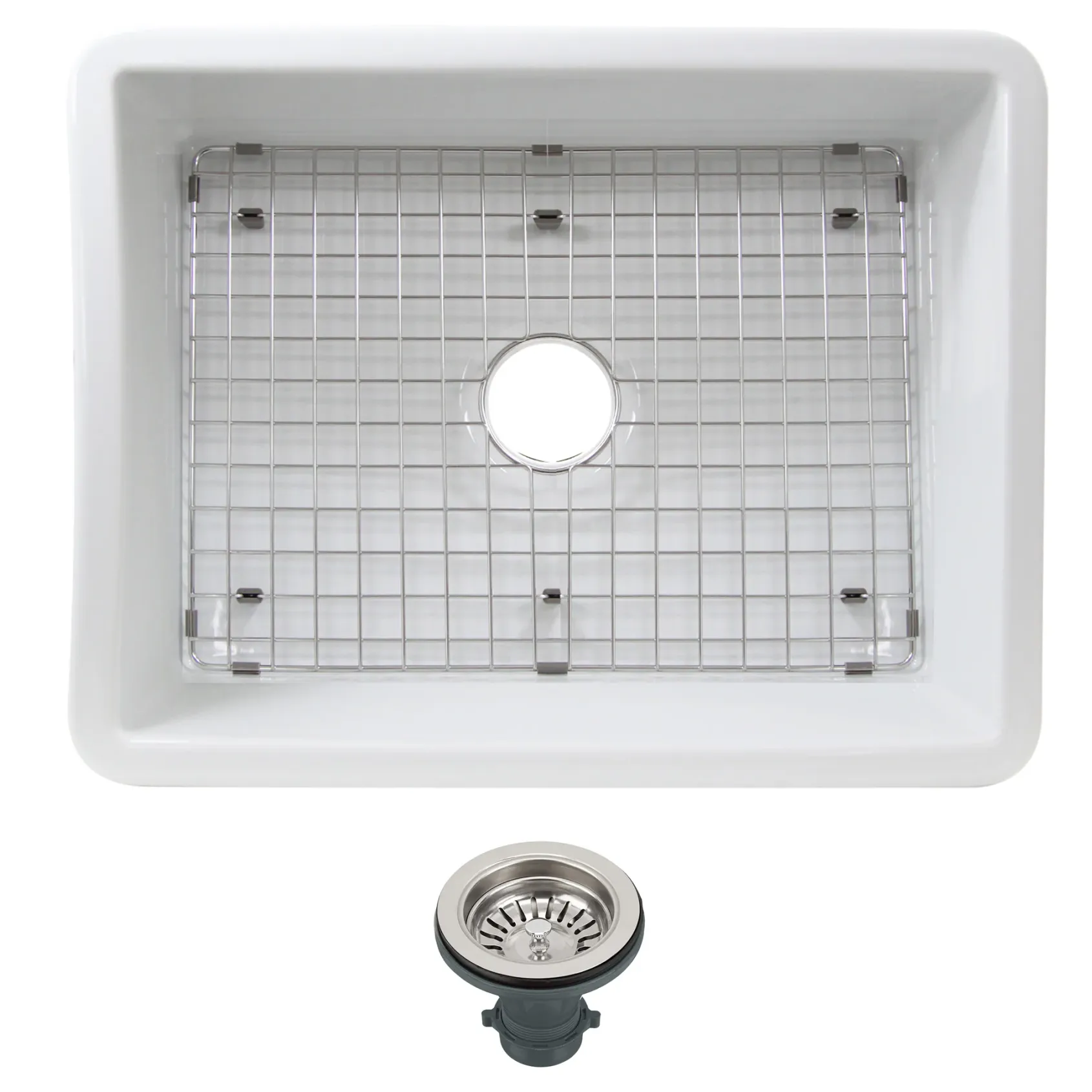 Nantucket Sinks Island 24" Dual Mount Fireclay Kitchen Sink with Accessories, White, ISFC24W-SB1