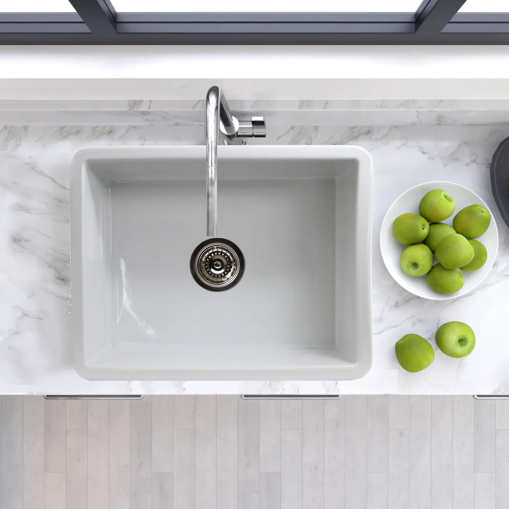 Nantucket Sinks Island 24" Dual Mount Fireclay Kitchen Sink with Accessories, White, ISFC24W-SB1