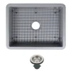 Nantucket Sinks Island 24" Dual Mount Fireclay Kitchen Sink with Accessories, Matte Grey, ISFC24GR-SB1