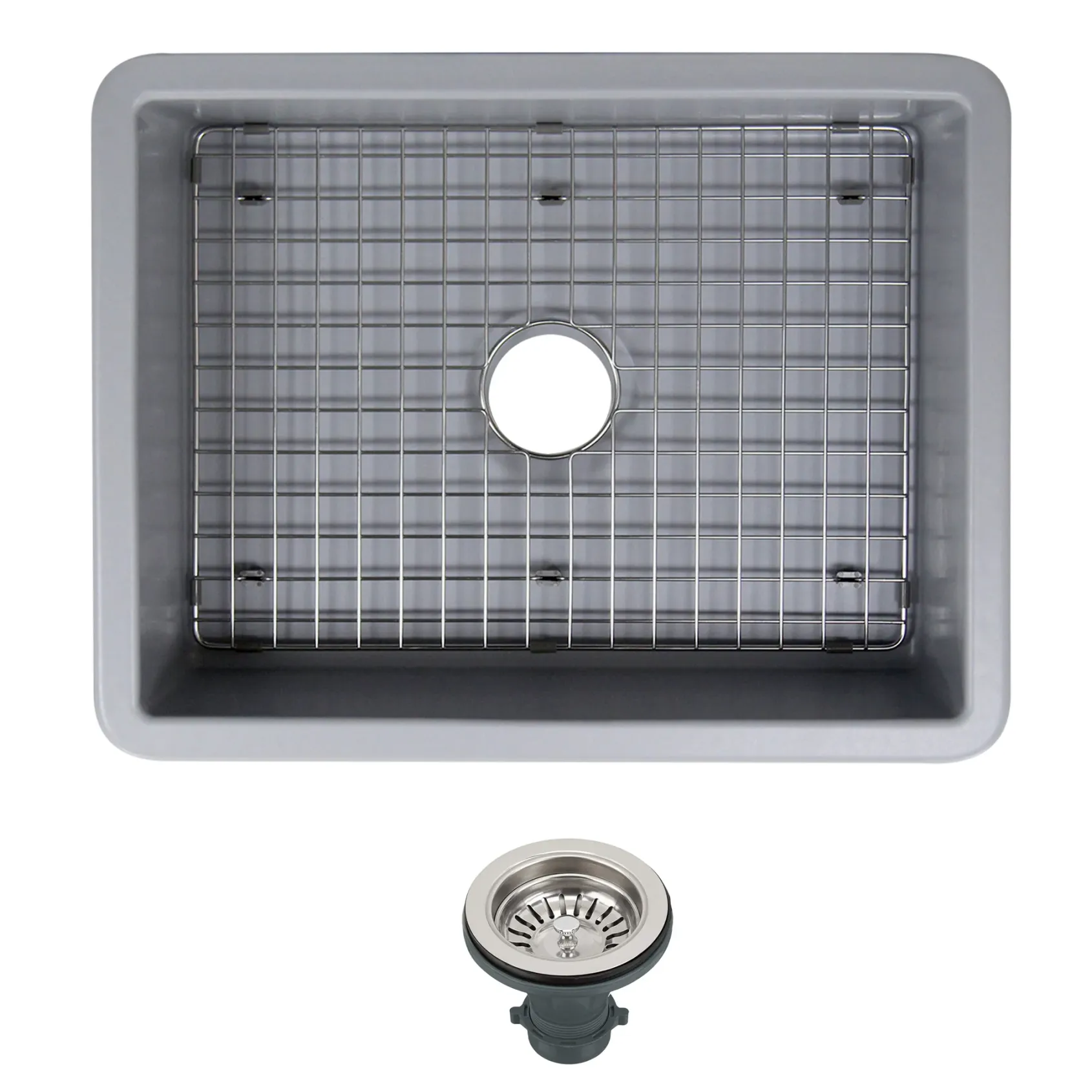 Nantucket Sinks Island 24" Dual Mount Fireclay Kitchen Sink with Accessories, Matte Grey, ISFC24GR-SB1