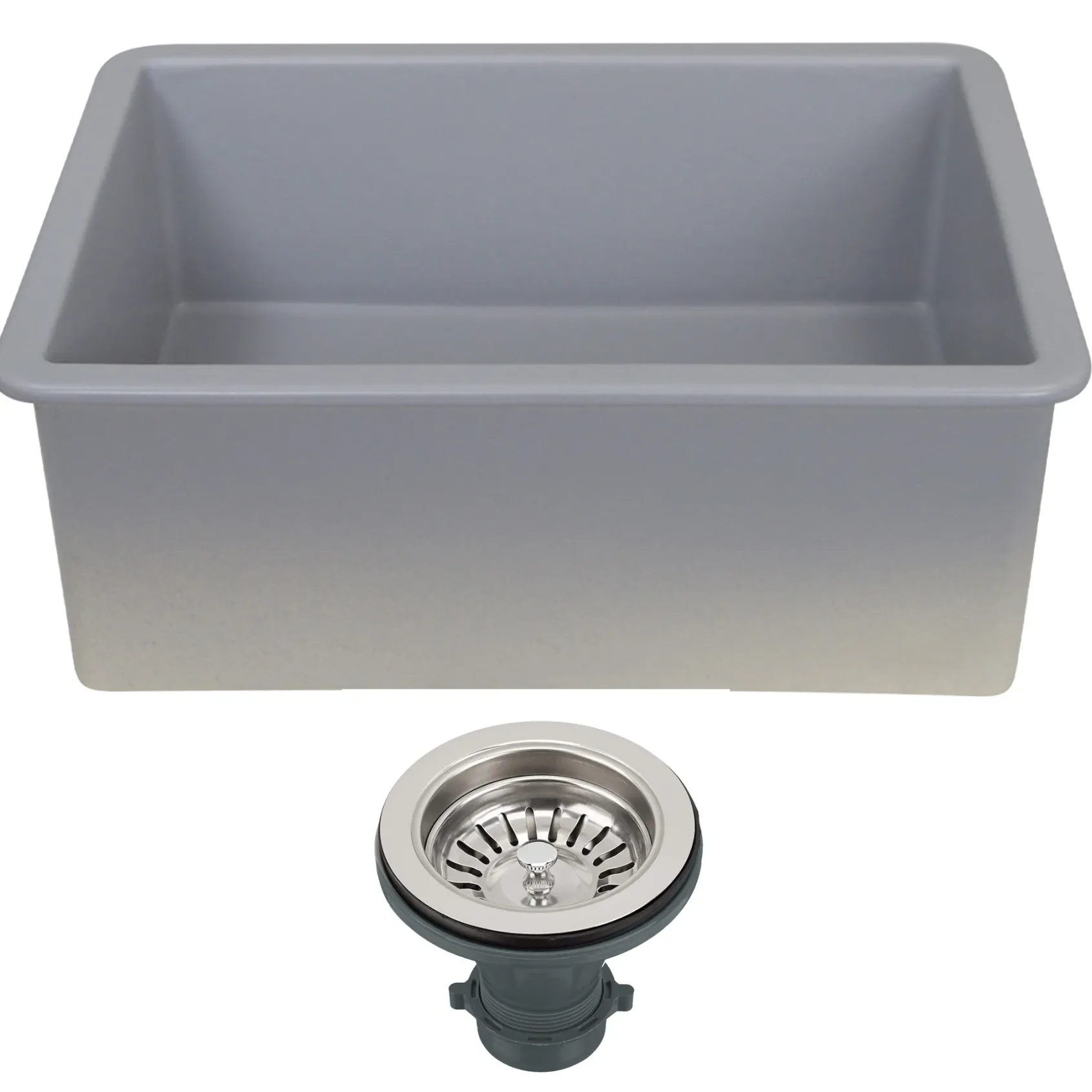 Nantucket Sinks Island 24" Dual Mount Fireclay Kitchen Sink with Accessories, Matte Grey, ISFC24GR-SB1