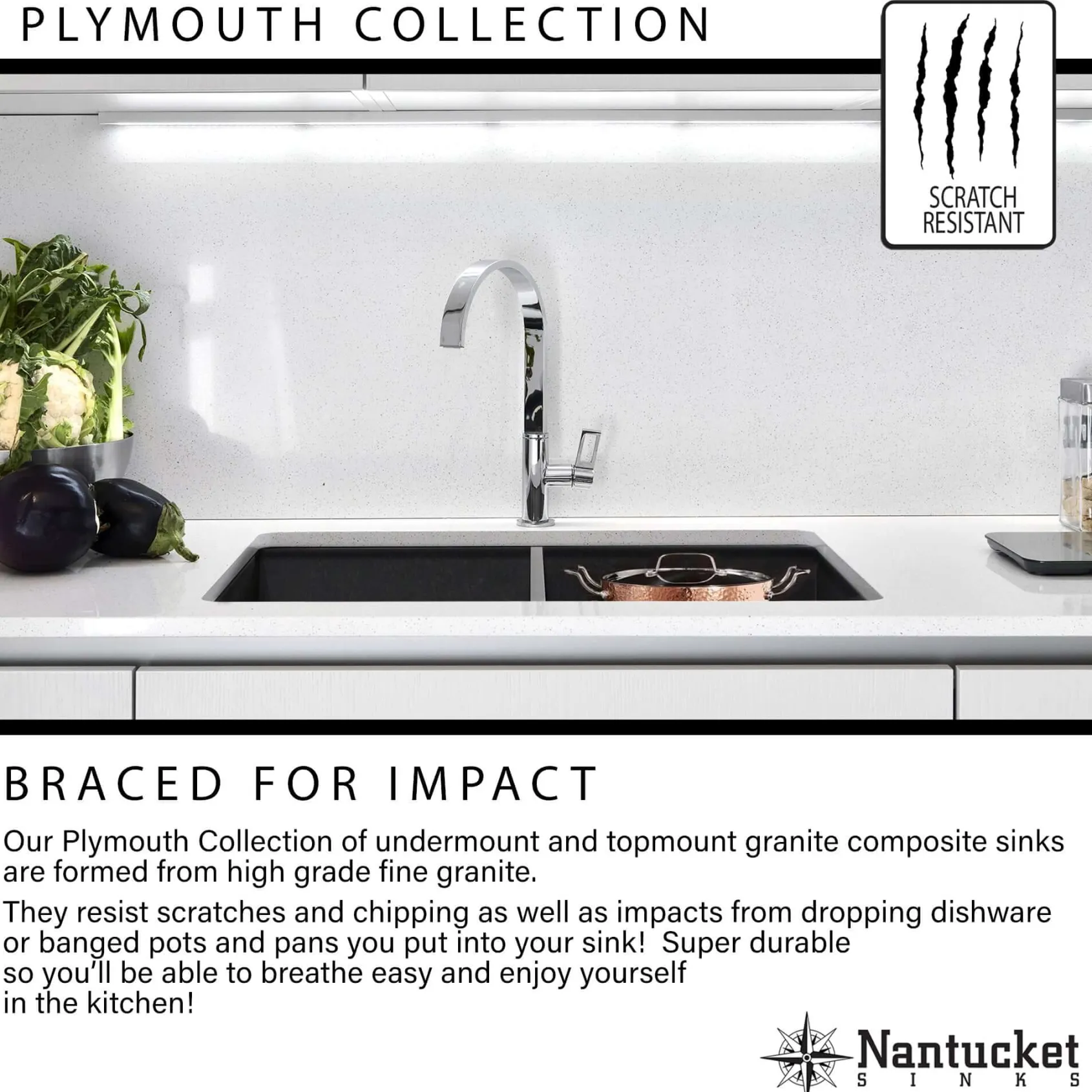 Nantucket Sinks Plymouth 33" Granite Composite Kitchen Sink, White, PR3322-DM-W