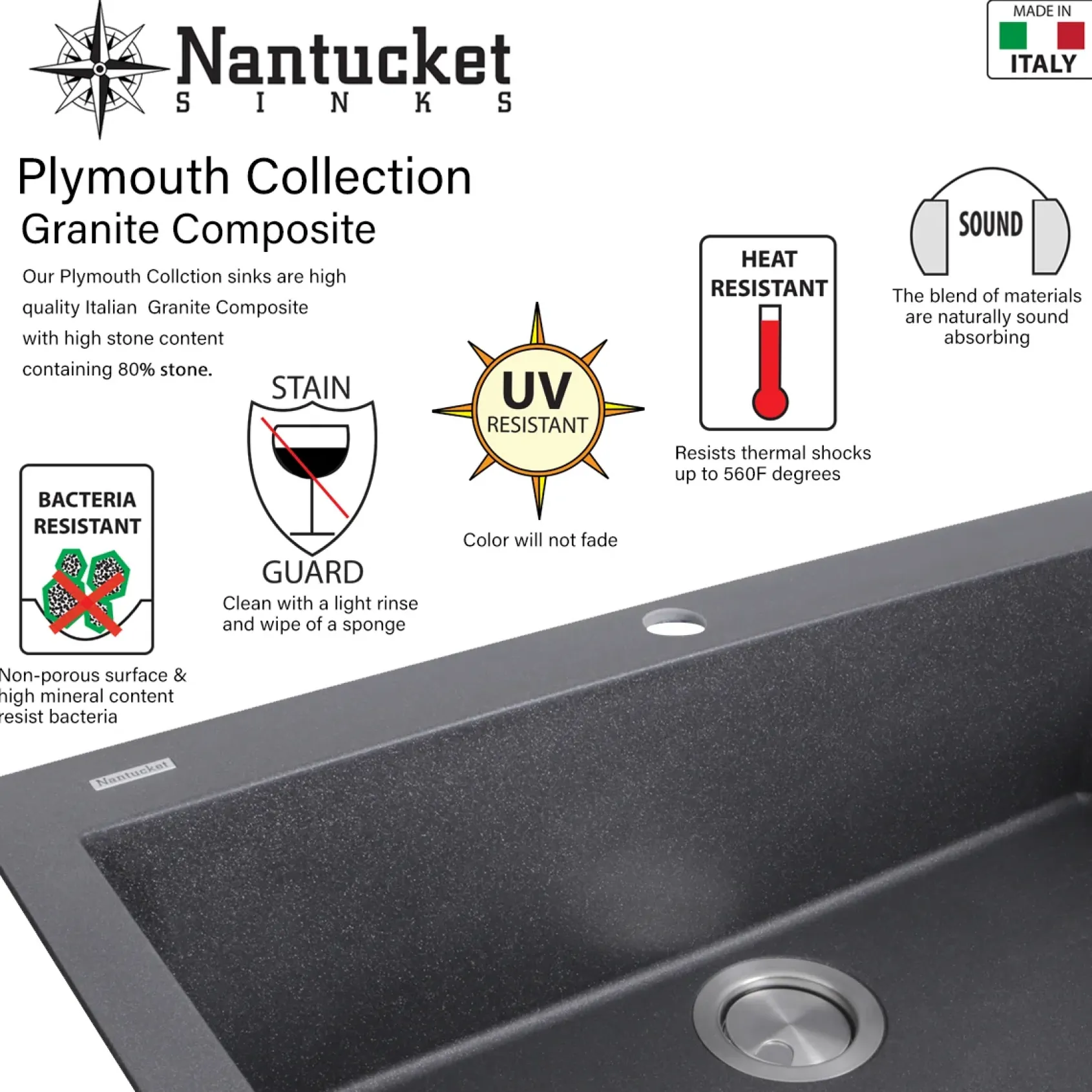 Nantucket Sinks Plymouth 33" Granite Composite Kitchen Sink, Truffle, PR3320-TR-UM