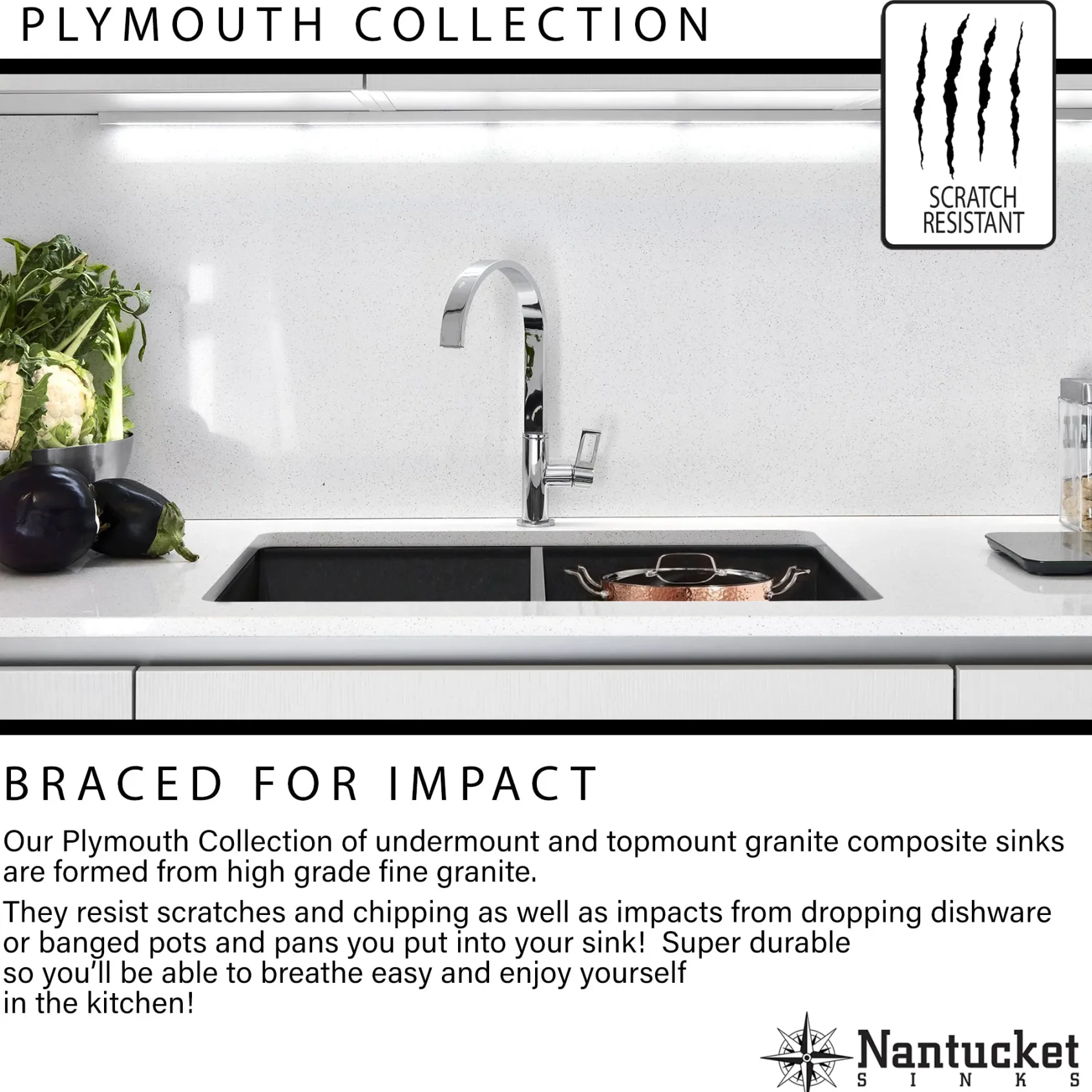 Nantucket Sinks Plymouth 33" Granite Composite Kitchen Sink, White, PR3320-W-UM