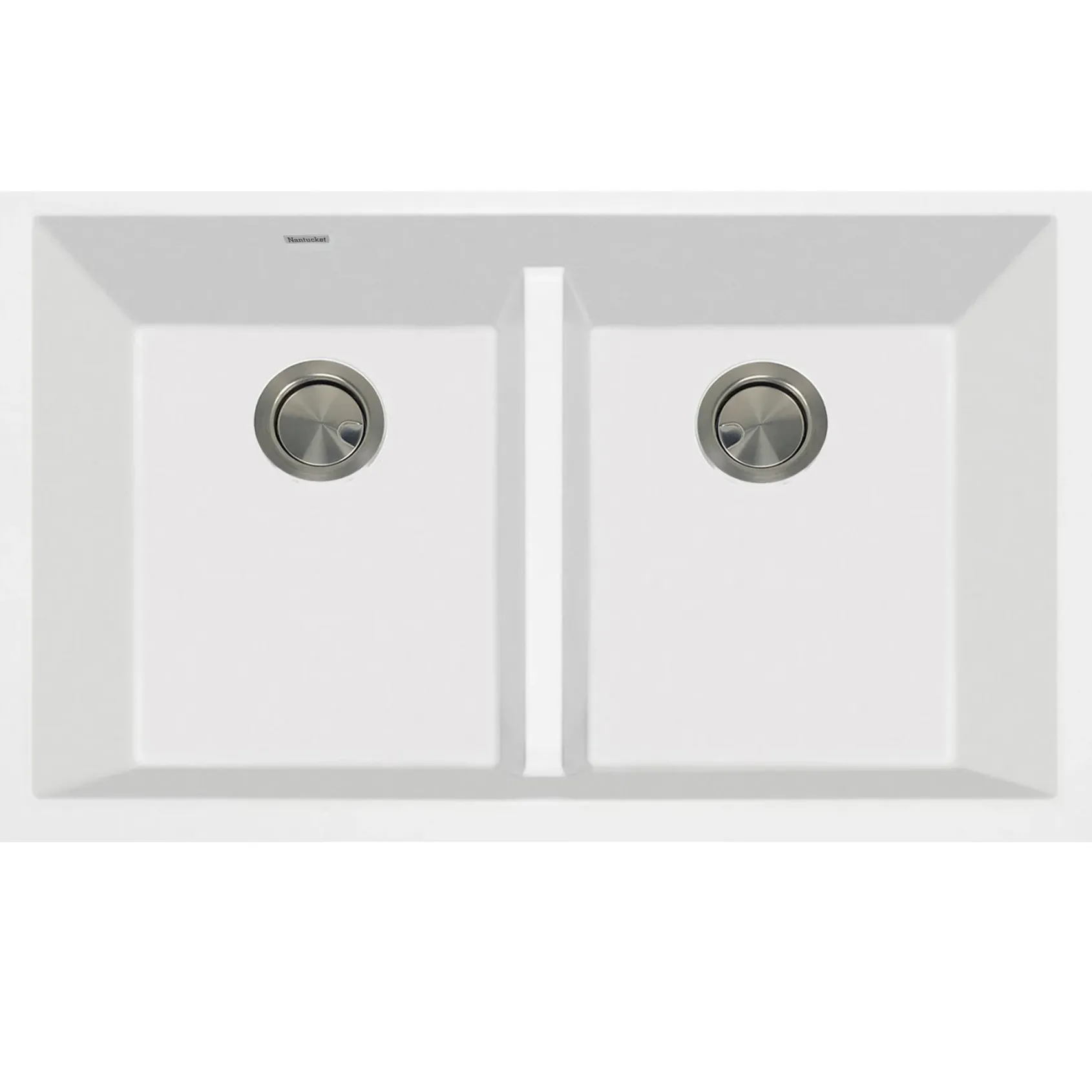 Nantucket Sinks Plymouth 33" Undermount Granite Composite Kitchen Sink, 50/50 Double Bowl, White, PR5050-LDW