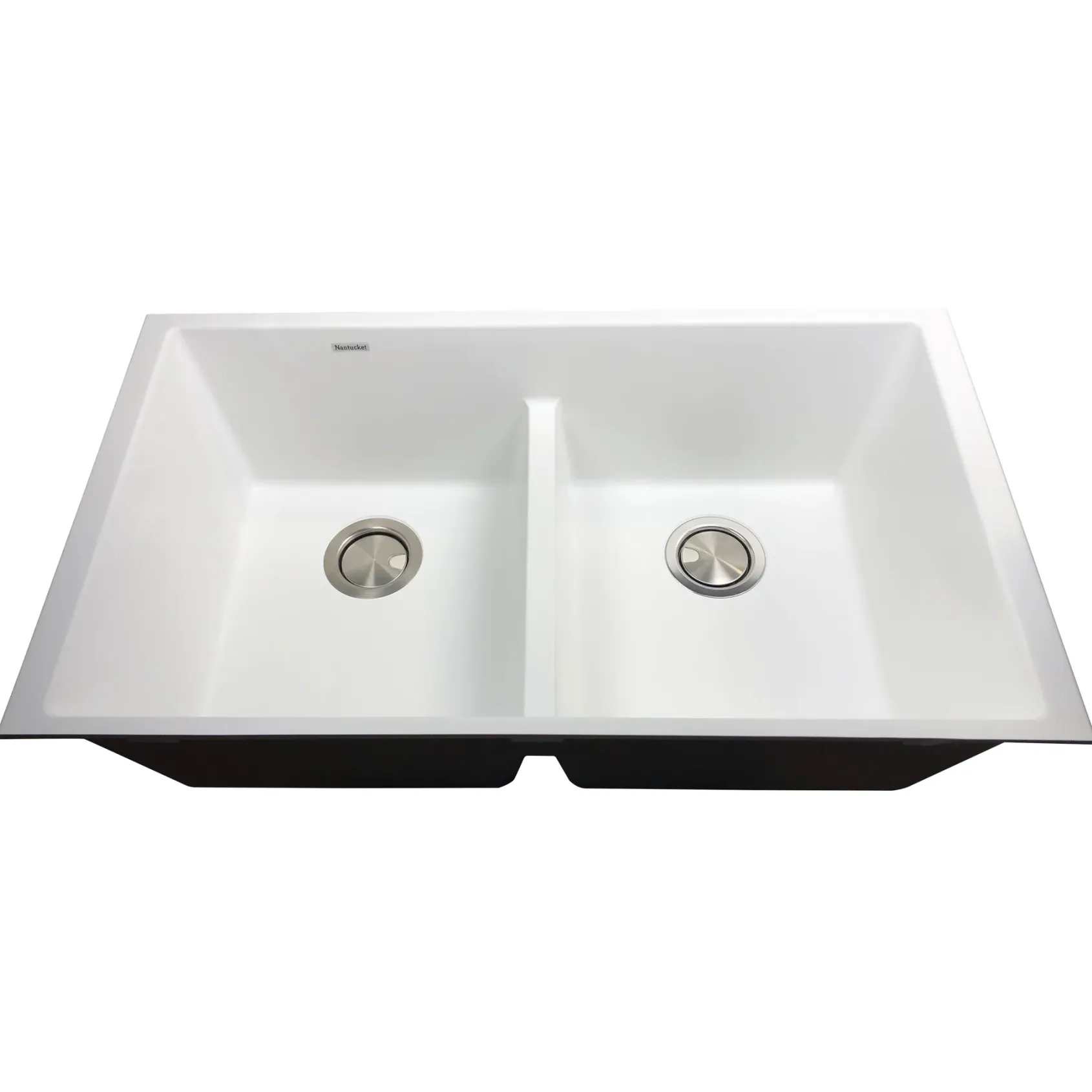 Nantucket Sinks Plymouth 33" Undermount Granite Composite Kitchen Sink, 50/50 Double Bowl, White, PR5050-LDW