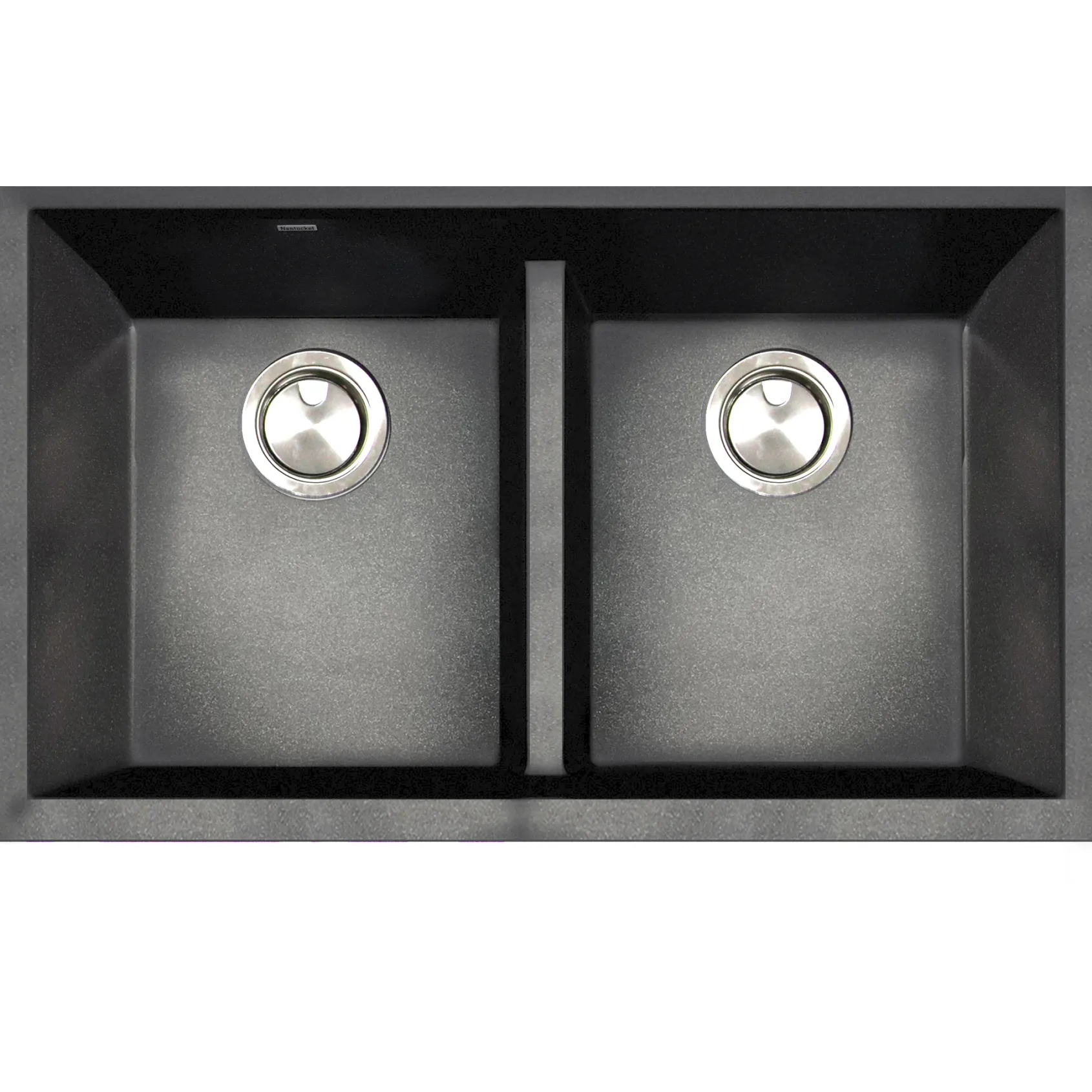 Nantucket Sinks Plymouth 33" Undermount Granite Composite Kitchen Sink, 50/50 Double Bowl, Black/metallic flecks, PR5050-LDBL