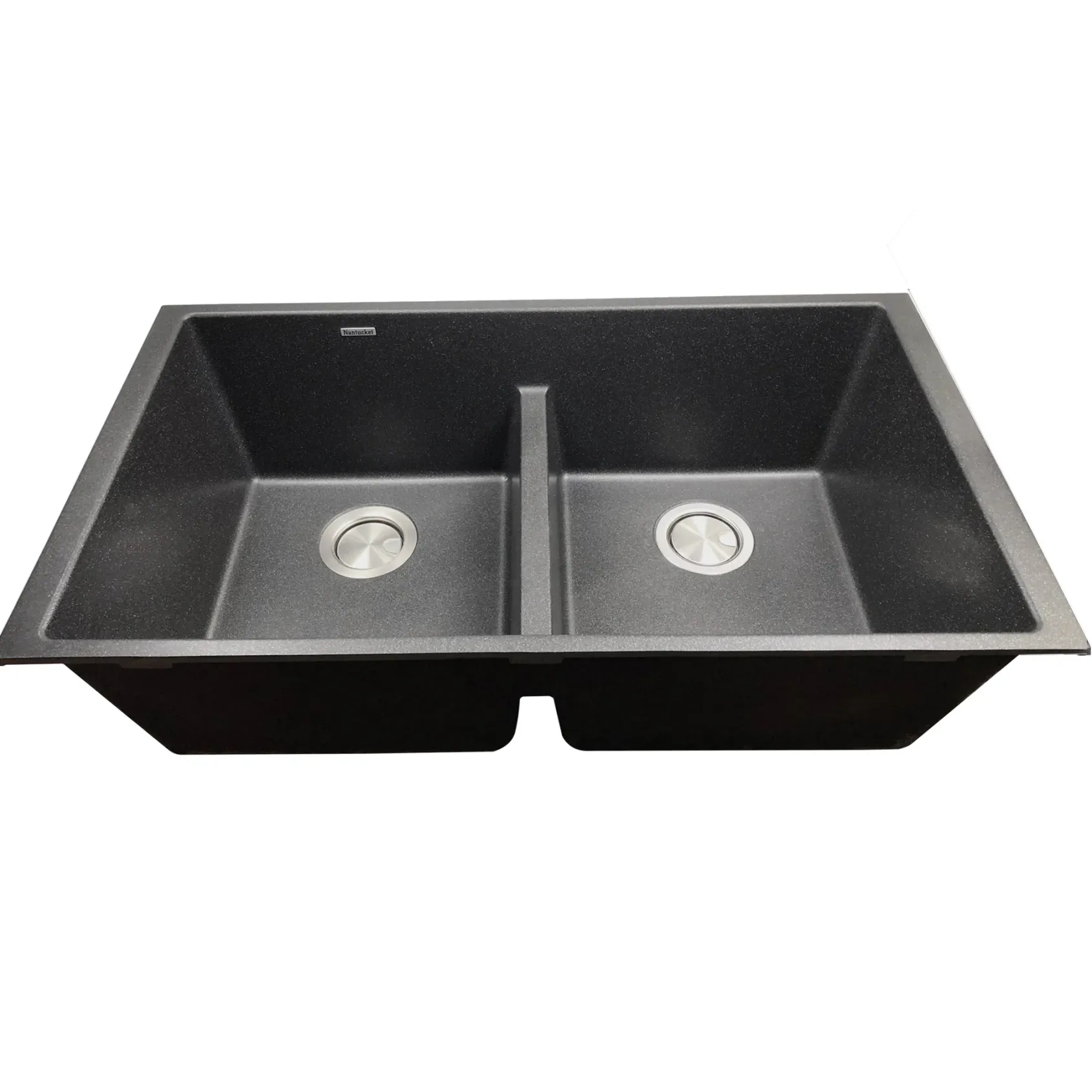 Nantucket Sinks Plymouth 33" Undermount Granite Composite Kitchen Sink, 50/50 Double Bowl, Black/metallic flecks, PR5050-LDBL