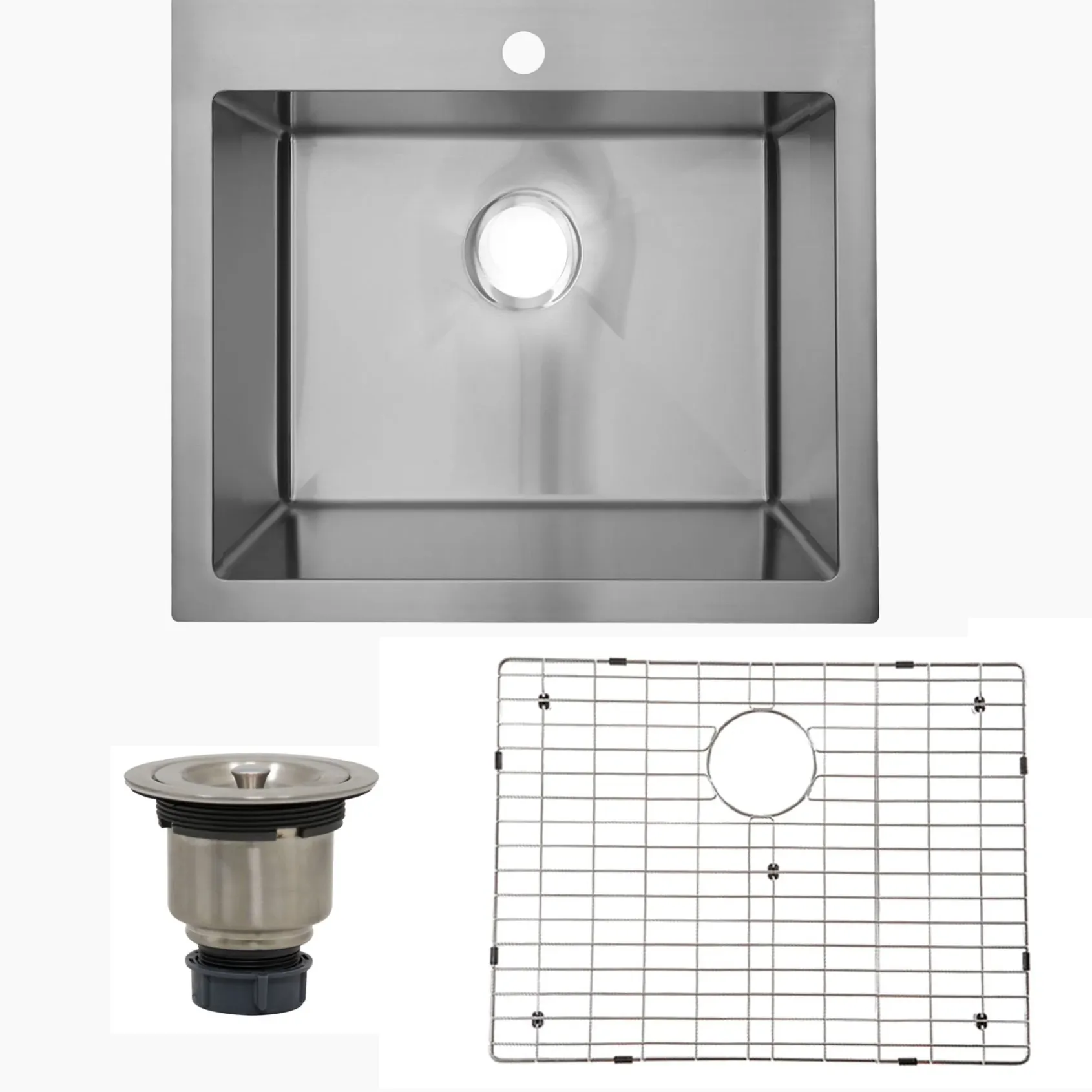 Nantucket Sinks Pro Series 25" Drop In/Topmount 304 Stainless Steel Kitchen Sink with Accessories, 16 Gauge, SR2522-16