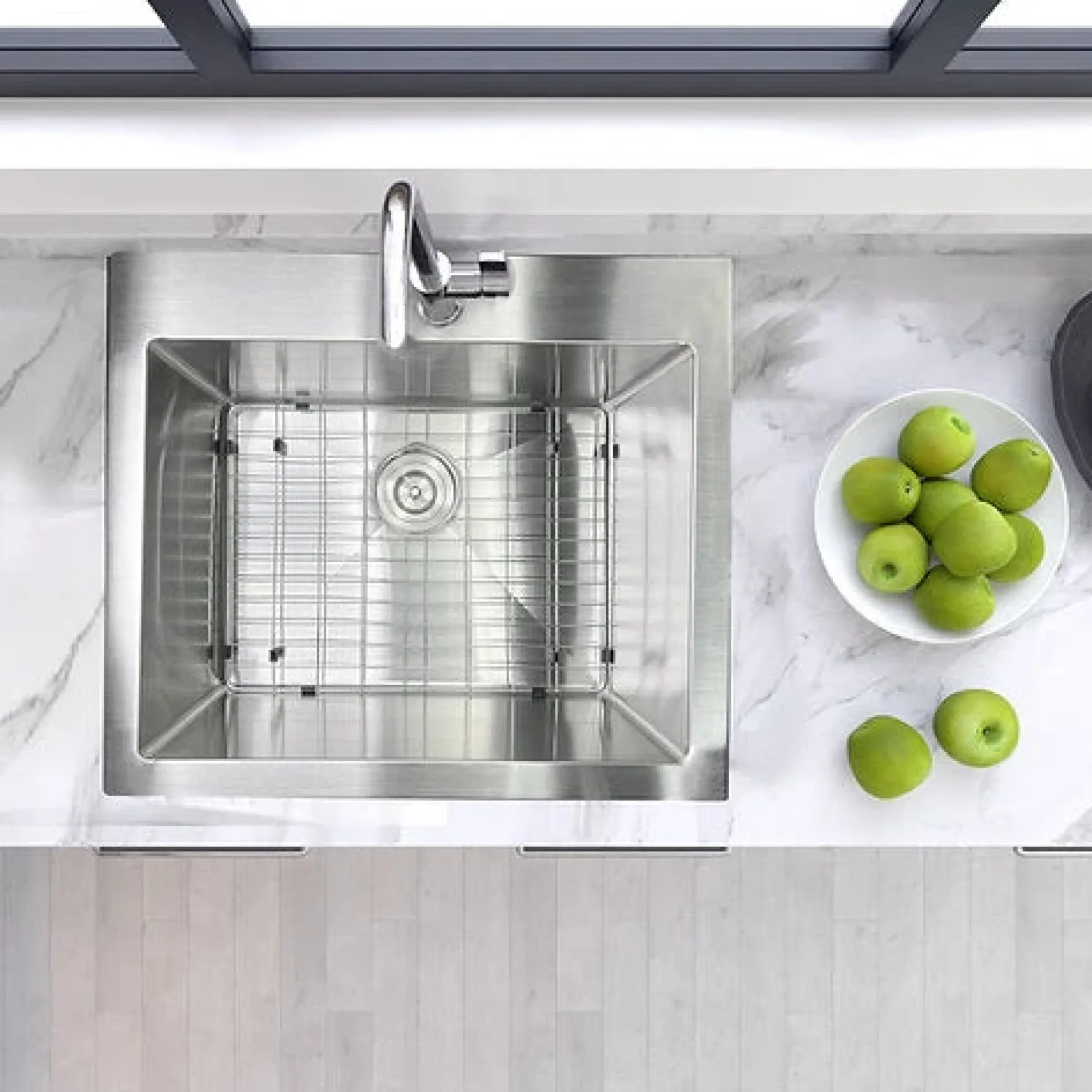 Nantucket Sinks Pro Series 25" Drop In/Topmount 304 Stainless Steel Kitchen Sink with Accessories, 16 Gauge, SR2522-16
