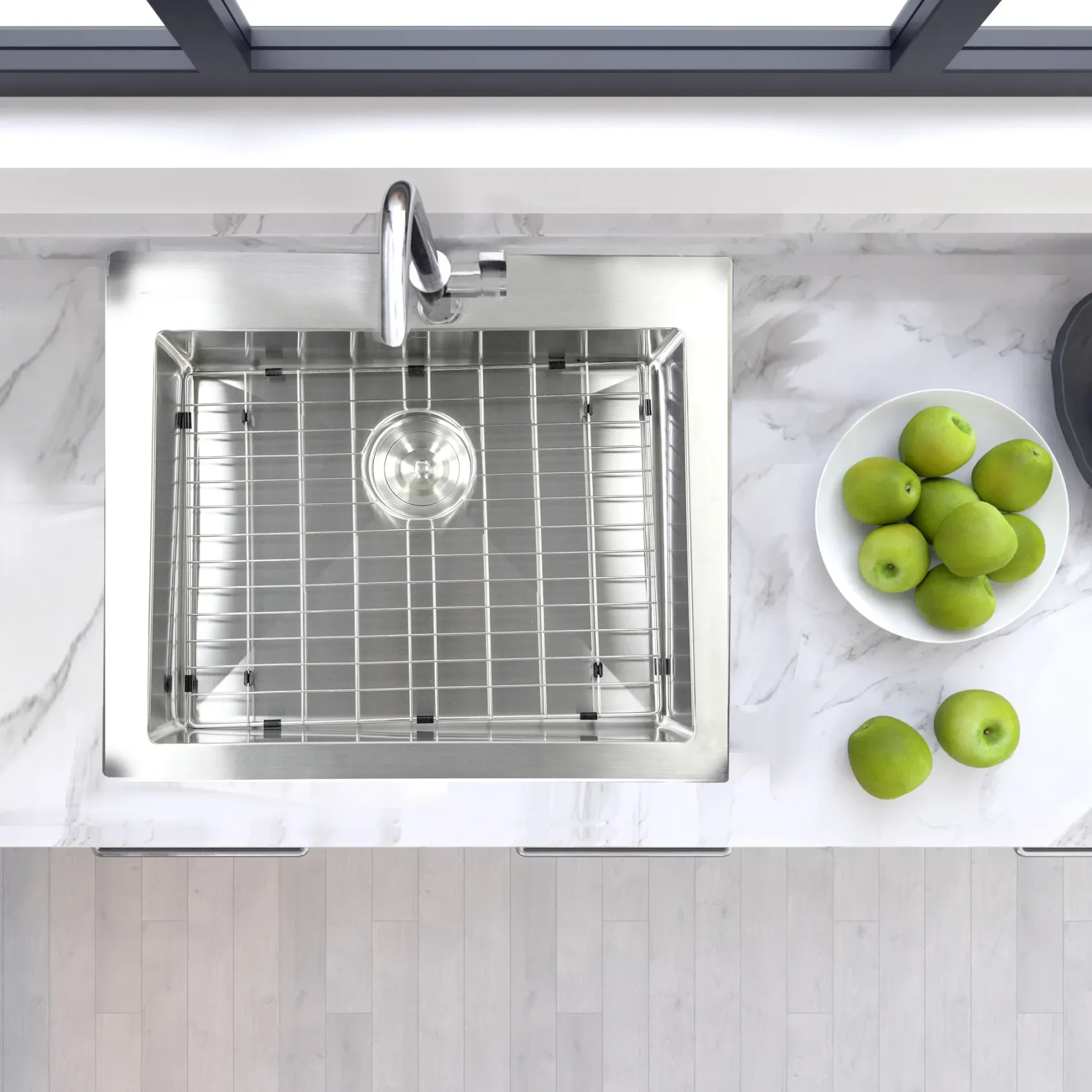 Nantucket Sinks Pro Series 25" Drop In/Topmount 304 Stainless Steel Kitchen Sink with Accessories, 16 Gauge, SR2522-5.5-16