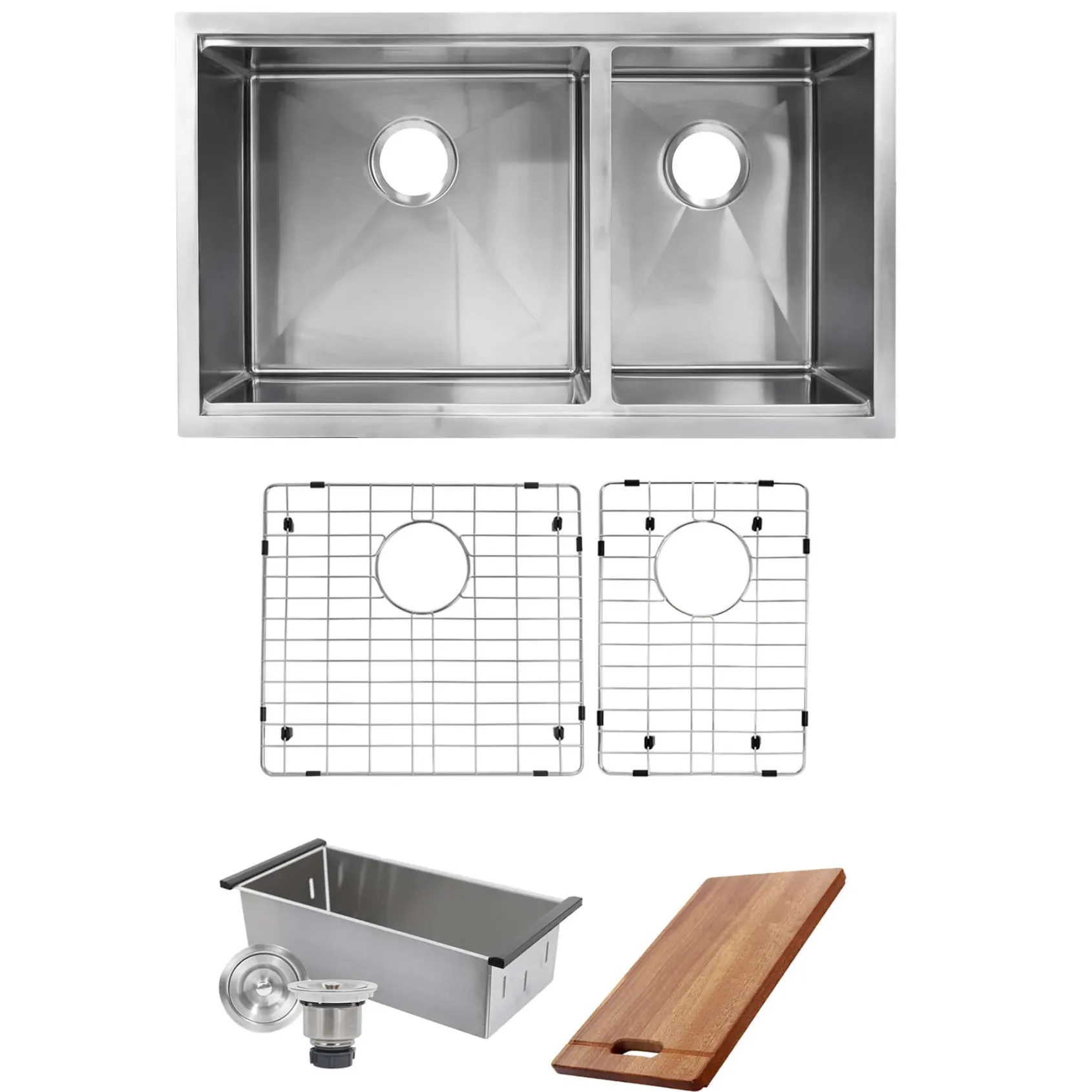 Nantucket Sinks Pro Series 32" Stainless Steel Workstation Kitchen Sink, 16 Gauge, 60/40 Double Bowl, SR-PS-3219-OS-16