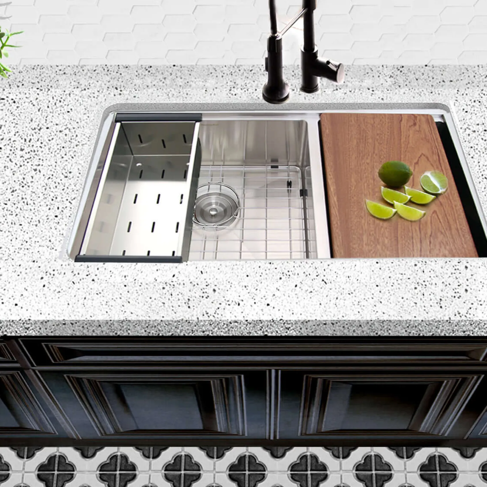 Nantucket Sinks Pro Series 32" Stainless Steel Workstation Kitchen Sink, 16 Gauge, 60/40 Double Bowl, SR-PS-3219-OS-16
