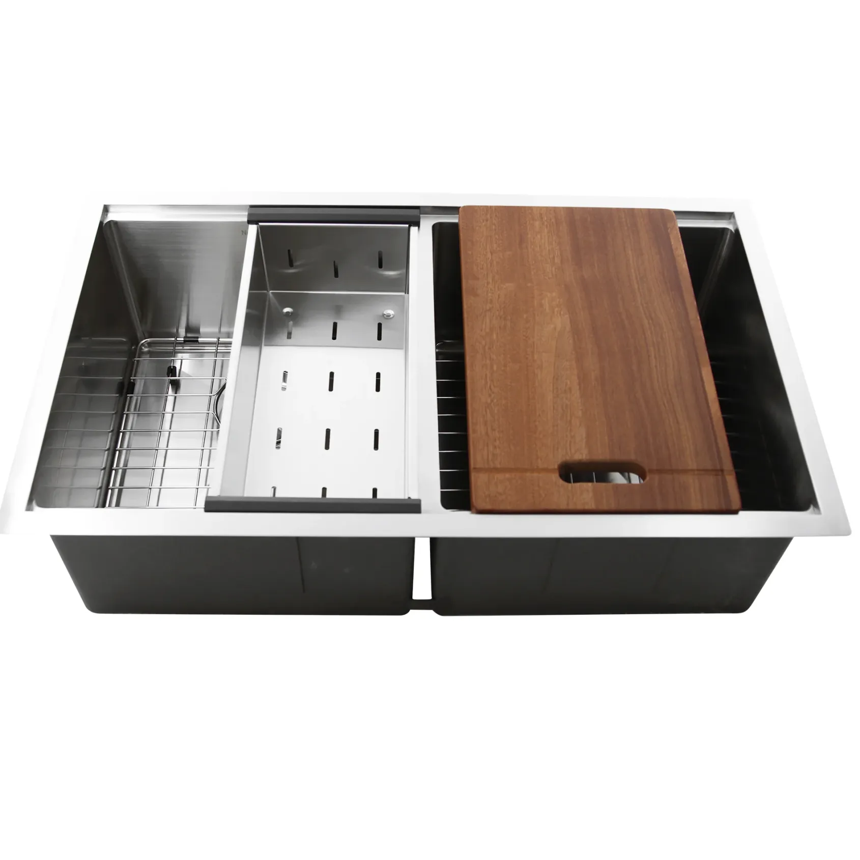 Nantucket Sinks Pro Series 32" Stainless Steel Workstation Kitchen Sink, 16 Gauge, 50/50 Double Bowl, SR-PS-3219-DE-16