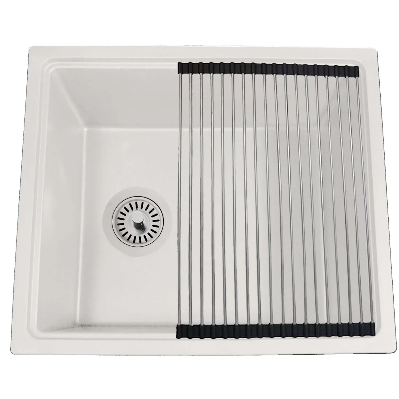 Nantucket Sinks Rockport 22" Dual Mount Granite Composite Workstation Kitchen Sink with Accessories, White, PR2219PS-W