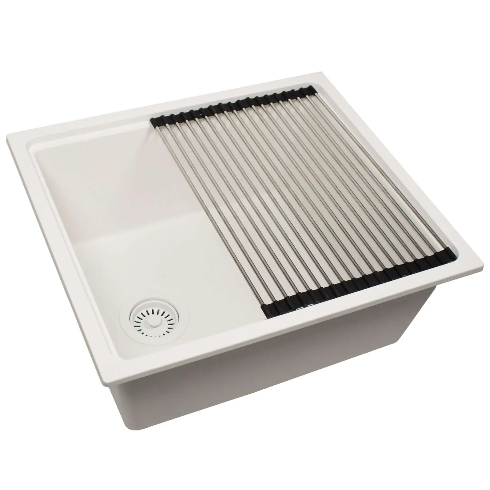 Nantucket Sinks Rockport 22" Dual Mount Granite Composite Workstation Kitchen Sink with Accessories, White, PR2219PS-W