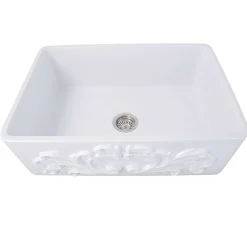 Nantucket Sinks Vineyard 33" Fireclay Farmhouse Sink, White, FCFS3320S-Filigree