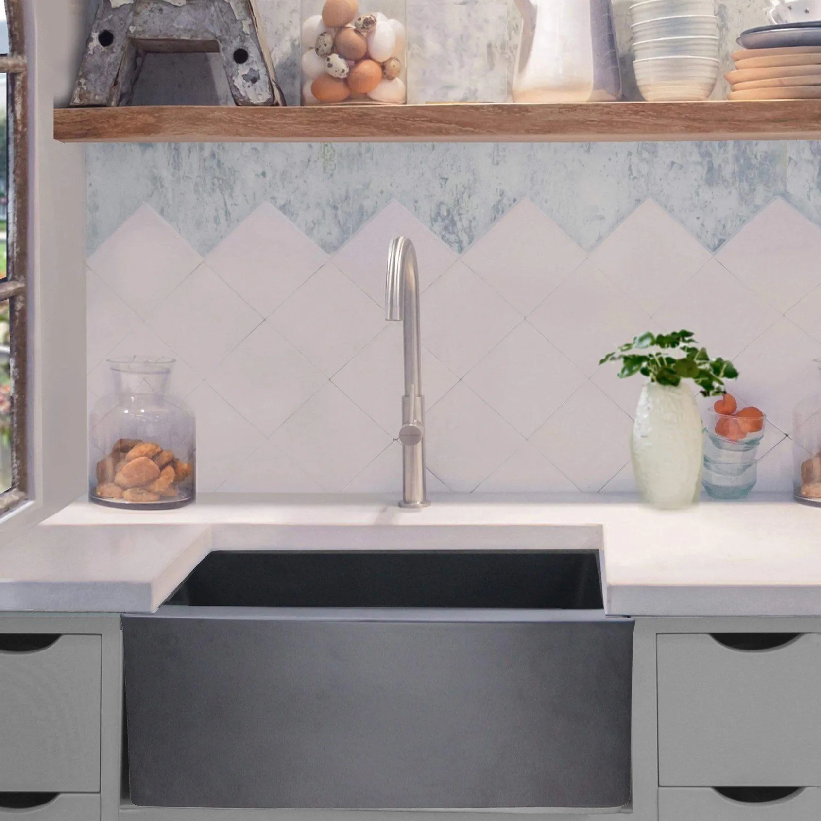 Nantucket Sinks Vineyard 23" Fireclay Farmhouse Sink, Matte Black, FCFS2418S-MatteBlack