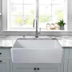 Nantucket Sinks Vineyard 33" Fireclay Farmhouse Sink, White, FCFS3320S-W-Waves