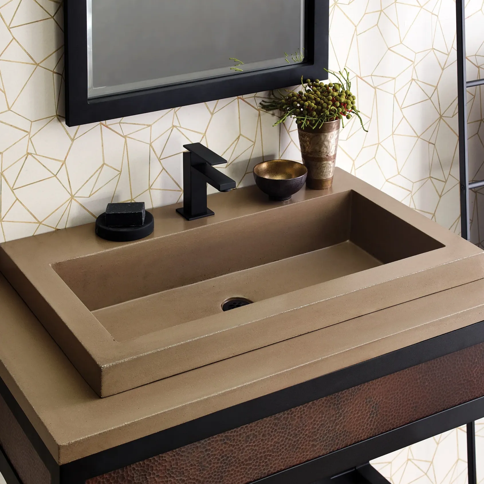 Native Trails 36" NativeStone Vanity Top, Earth, 28x14 Cutout for Trough with Single or No Faucet Hole, VT36-T2814-E-1