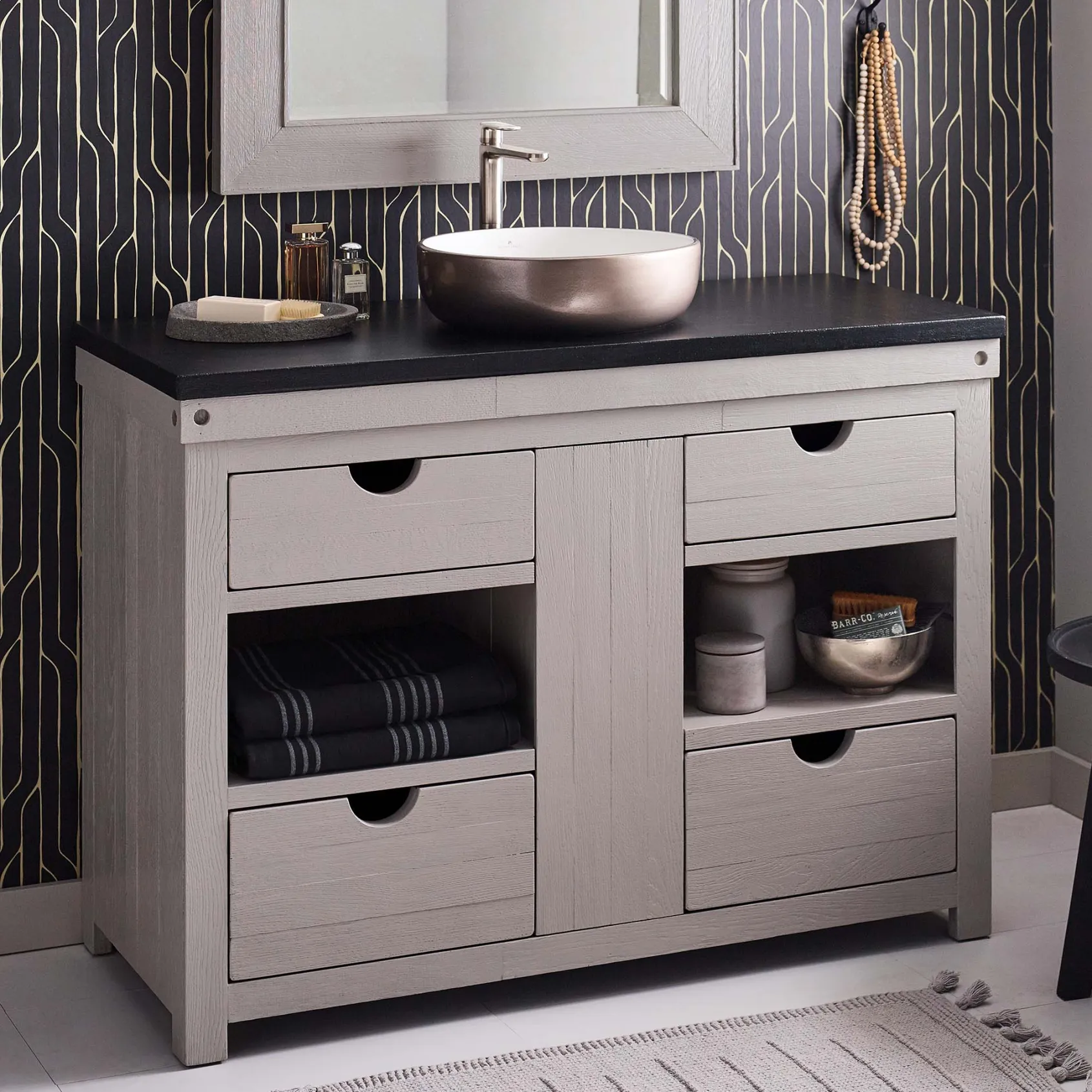 Native Trails 48" Rustic Freestanding Vanity Base in Grigio, Reclaimed Oak Wood, Vintner's Collection, VNW487