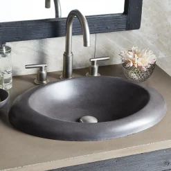 Native Trails Cuyama 21" Round NativeStone Concrete Bathroom Sink, Slate, NSL2115-S