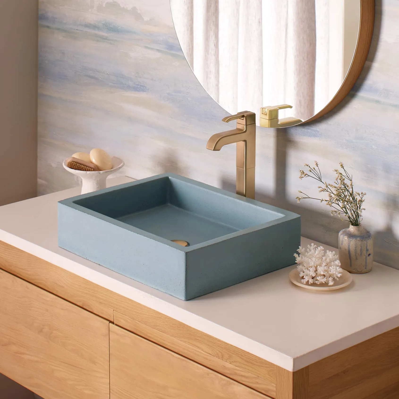 Native Trails Nipomo 19.5" x 15" Rectangle NativeStone Concrete ADA Farmhouse Bathroom Sink, Ocean, NSL1915-O