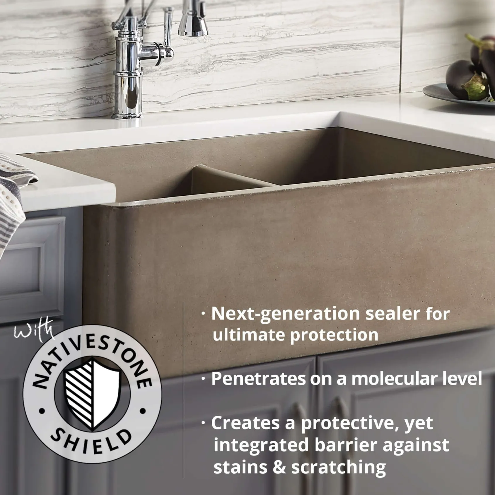 Native Trails 30" NativeStone Concrete Farmhouse Sink, Earth, NSK3018-E