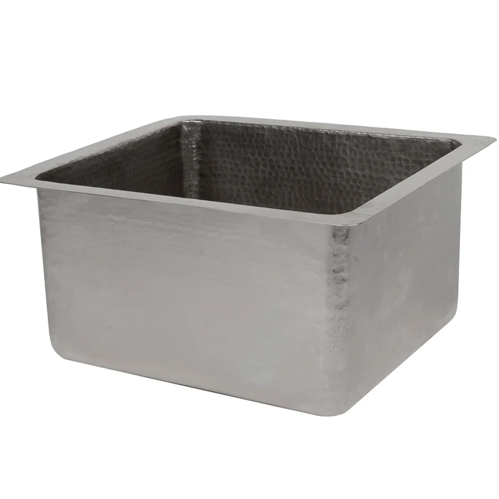 Premier Copper Products 16" Gourmet Rectangular Hammered Copper Bar/Prep Sink in Nickel, Matching Drain and Accessories, BSP5_BREC16EN-D