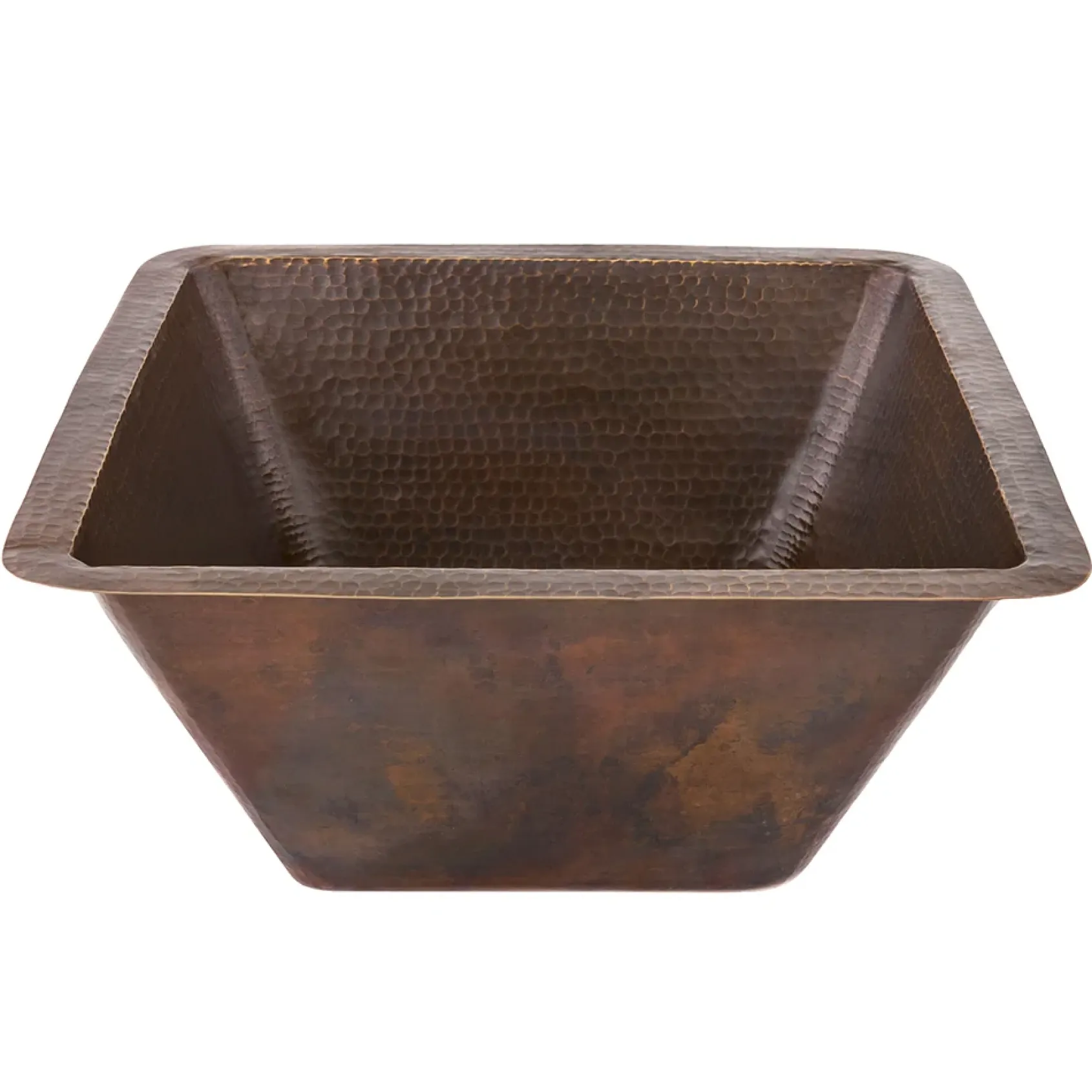 Premier Copper Products 17" Large Square Hammered Copper Bar/Prep Sink, Matching Drain and Accessories, Oil Rubbed Bronze, BSP5_BS17DB-G