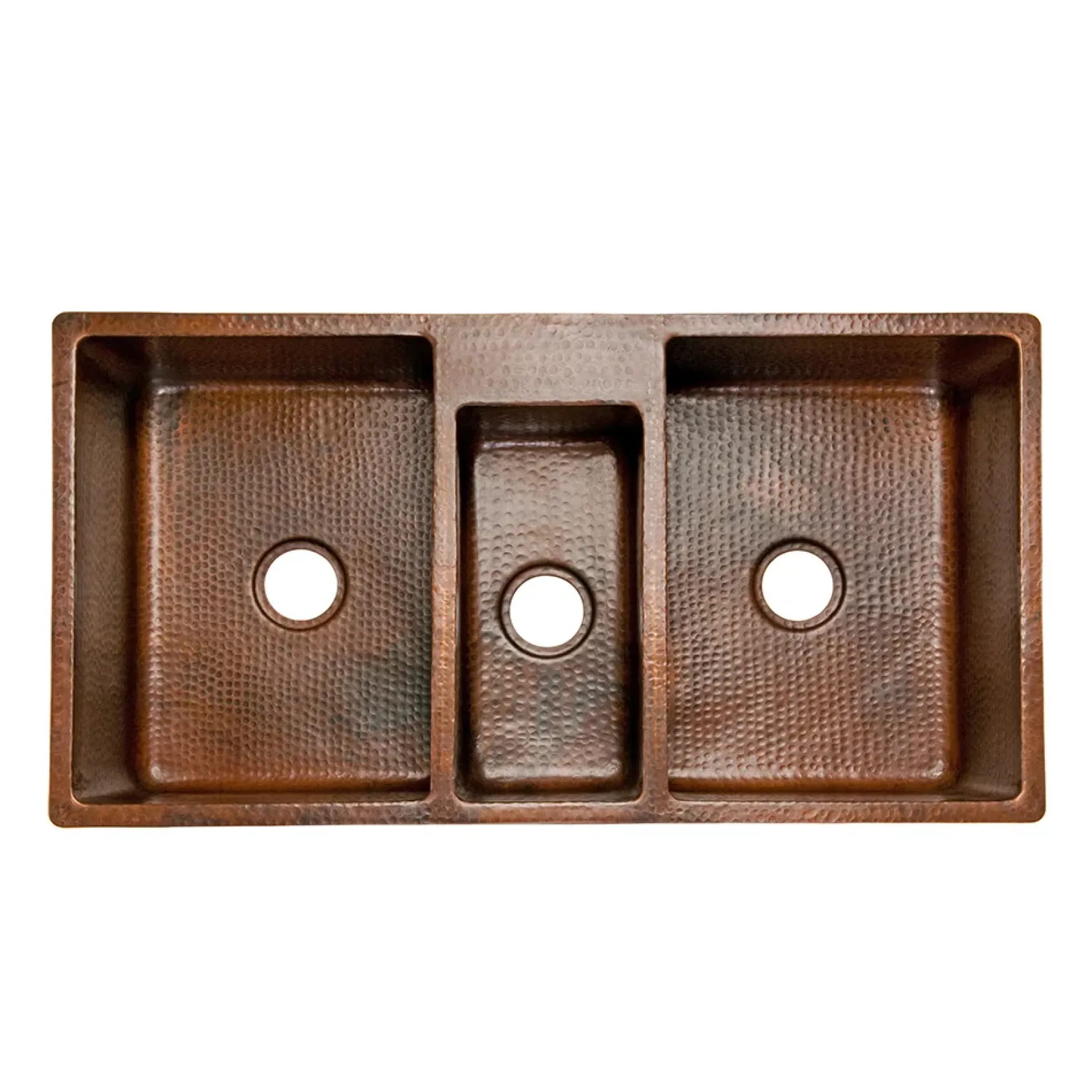 Premier Copper Products 42" Hammered Copper Kitchen Triple Basin Sink with Matching Drains, and Accessories, Oil Rubbed Bronze, KSP3_KTDB422210