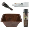 Premier Copper Products 15" Square Under Counter Hammered Copper Bathroom Sink, Matching Drain and Accessories, Oil Rubbed Bronze, BSP5_LSQ15DB-P