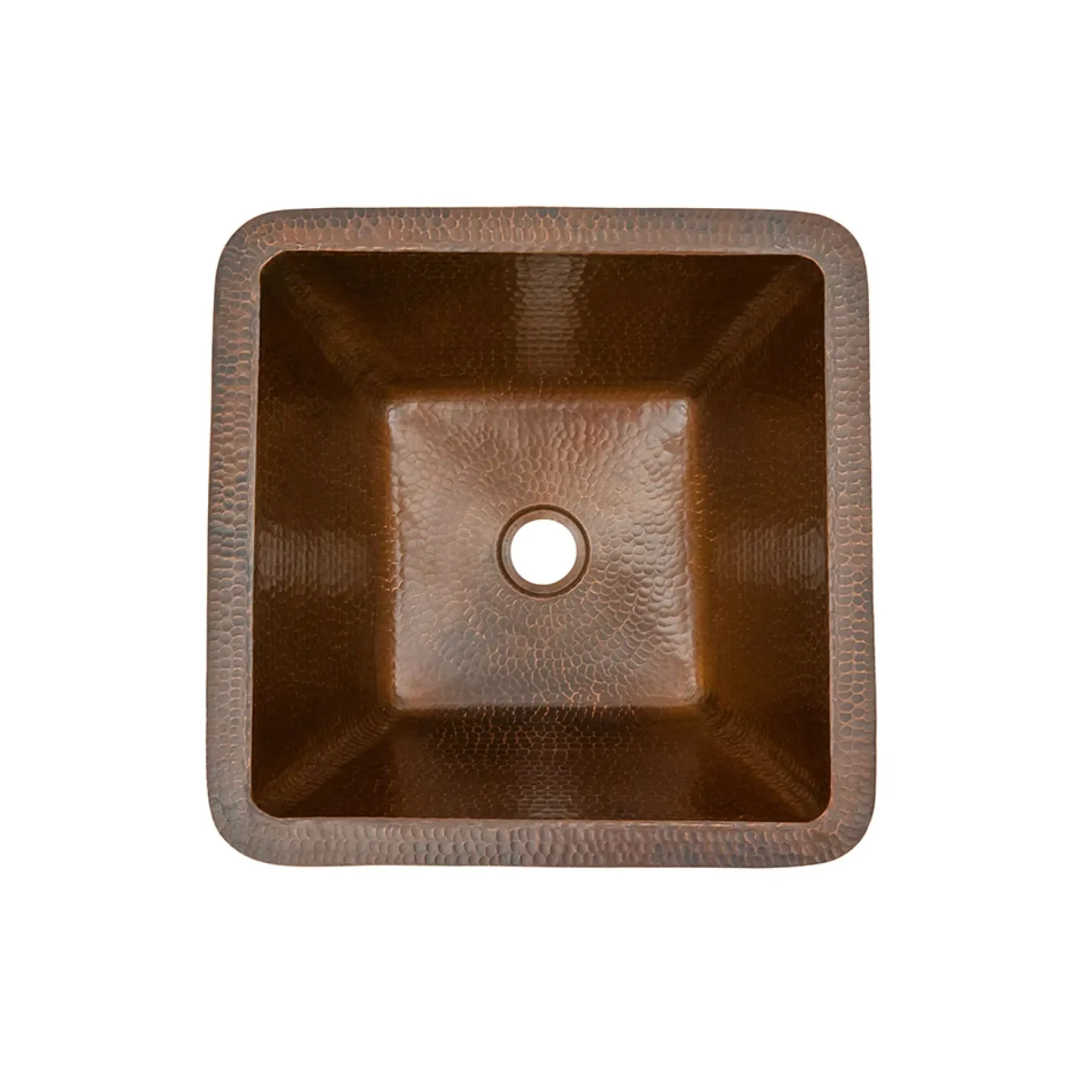 Premier Copper Products 15" Square Under Counter Hammered Copper Bathroom Sink, Matching Drain and Accessories, Oil Rubbed Bronze, BSP5_LSQ15DB-P