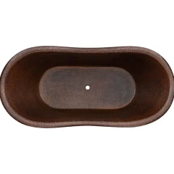 Premier Copper Products 67" Hammered Copper Double Slipper Bathtub With Rings, BTDR67DB