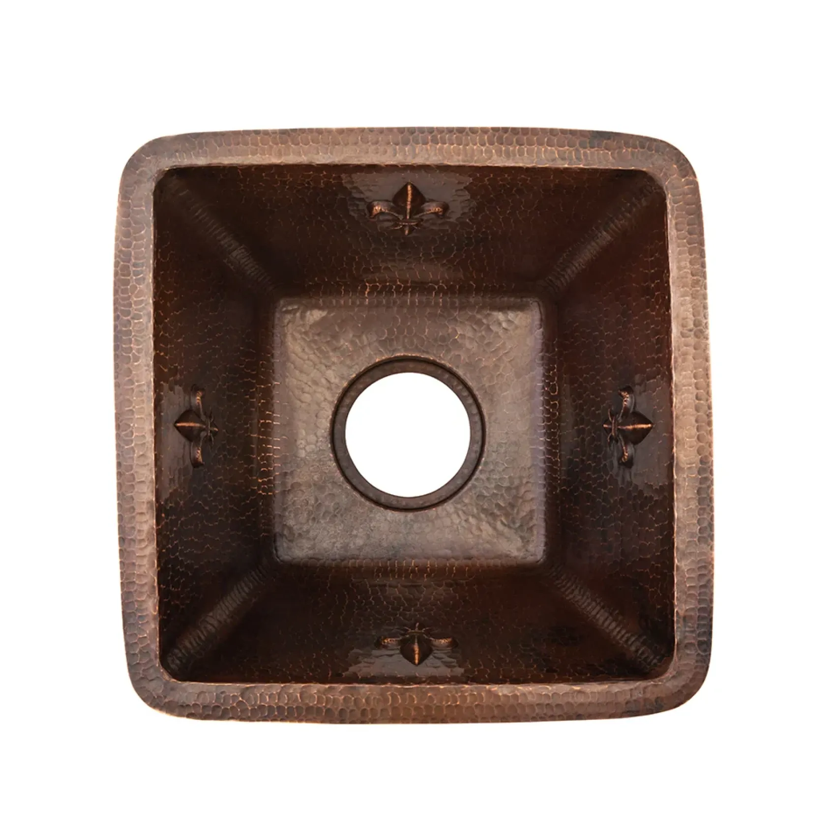 Premier Copper Products 15" Square Fleur De Lis Copper Bar/Prep Sink w/ 3.5" Drain Opening, Matching Drain and Accessories, Oil Rubbed Bronze, BSP5_BS15FDB3-D