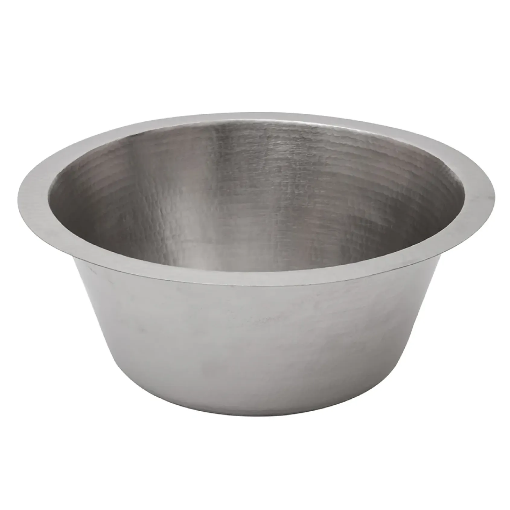 Premier Copper Products 16" Round Hammered Copper Bar Sink in Nickel w/ 2" Drain Opening, Matching Drain and Accessories, BSP5_BR16EN2-B