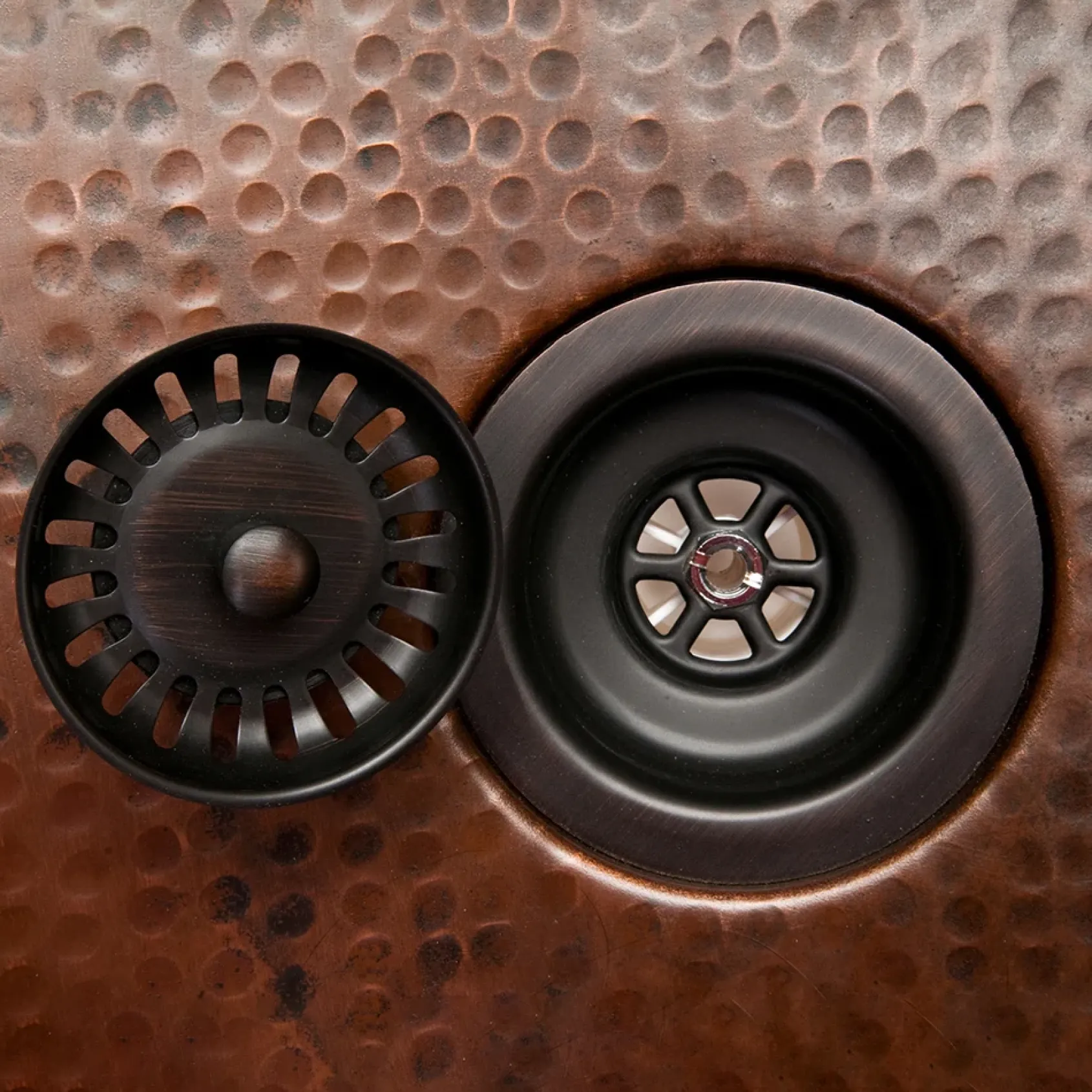 Premier Copper Products 17" Large Square Hammered Copper Bar/Prep Sink, Matching Drain and Accessories, Oil Rubbed Bronze, BSP5_BS17DB-D