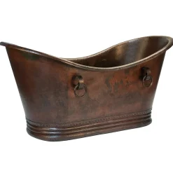 Premier Copper Products 72" Hammered Copper Double Slipper Bathtub With Rings and Drain Package, Oil Rubbed Bronze, BSP5_BTDR72DB