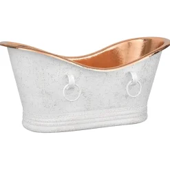 Premier Copper Products 67" Hammered Copper Freestanding Bathtub, Glazed White with Polished Copper, BTDR67WHTP