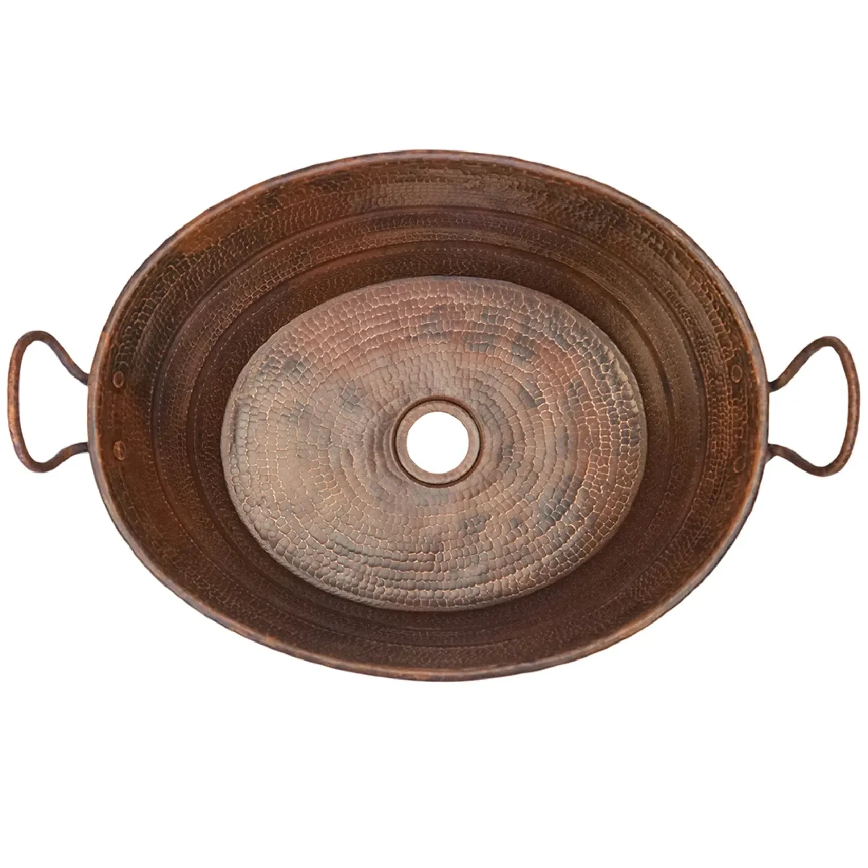 Premier Copper Products 16" Oval Bucket Vessel Hammered Copper Bathroom Sink with Handles, Matching Drain and Accessories, Oil Rubbed Bronze, BSP5_VOB16DB-P