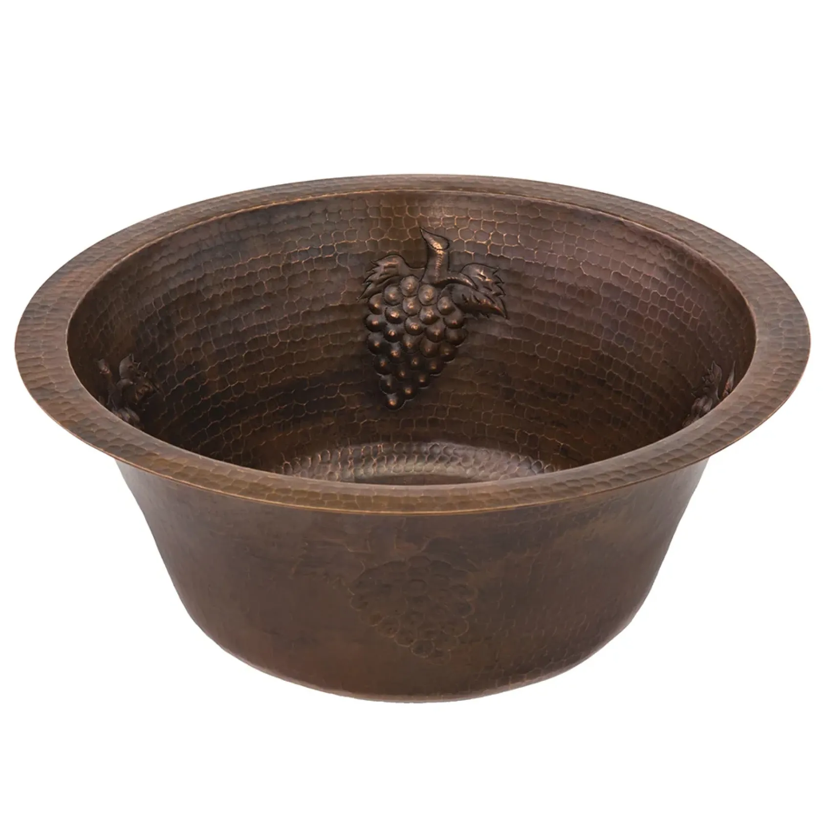 Premier Copper Products 16" Round Copper Prep Bar Sink w/ Grapes and 3.5" Drain Opening, Matching Drain and Accessories, Oil Rubbed Bronze, BSP5_BR16GDB3-G